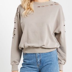 Distressed Long Sleeve Sweatshirt Stone